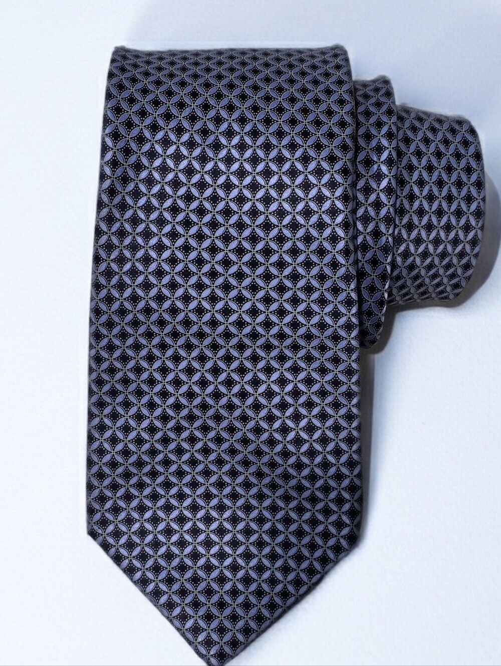 771. Michael Kors Men's Blue Geometric Pattern Silk Blend Necktie